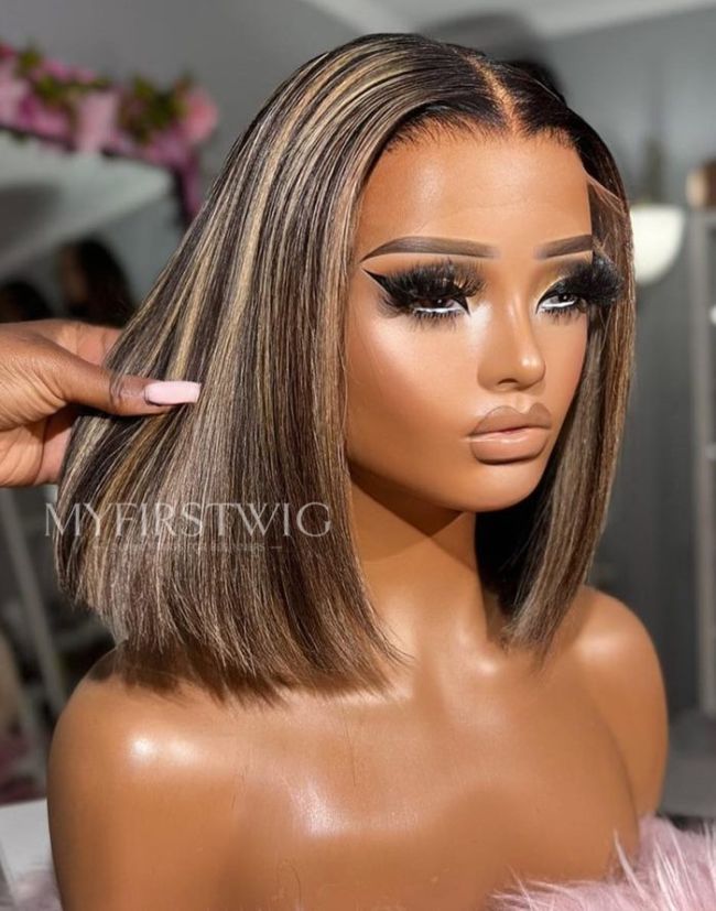 OpHair Highlight Blonde Straight Bob Glueless Human Hair Invisible L MyFirstWig CA